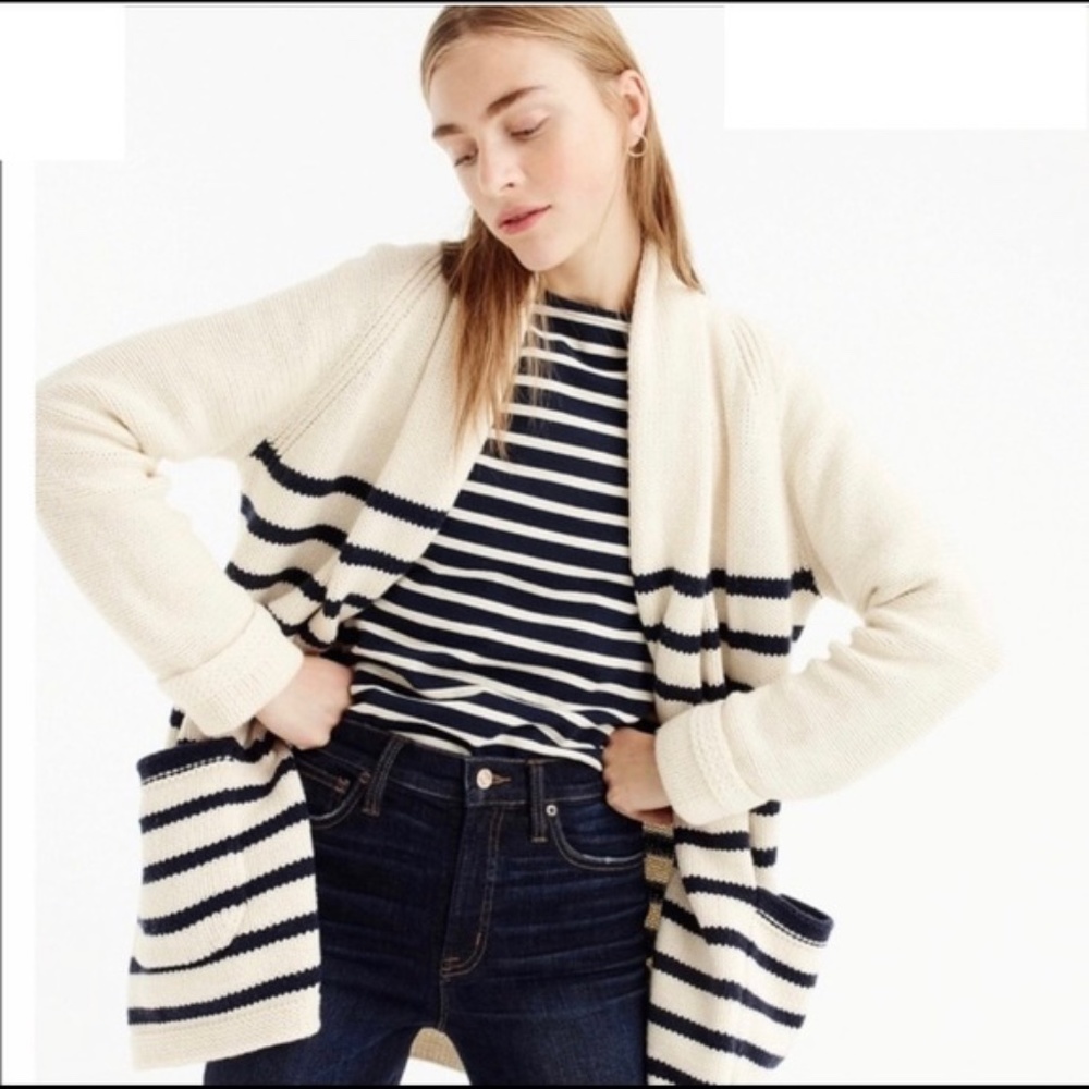 J. CREW Stripe Chunky Knit Open Cardigan Sweater Sz Small